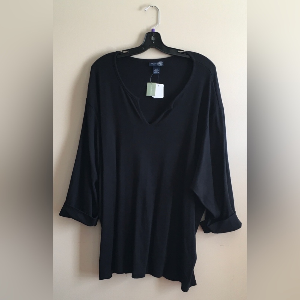 Black V-Neck Side Slit Tunic